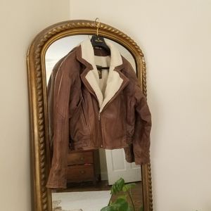 Vintage leather sherpa bomber jacket